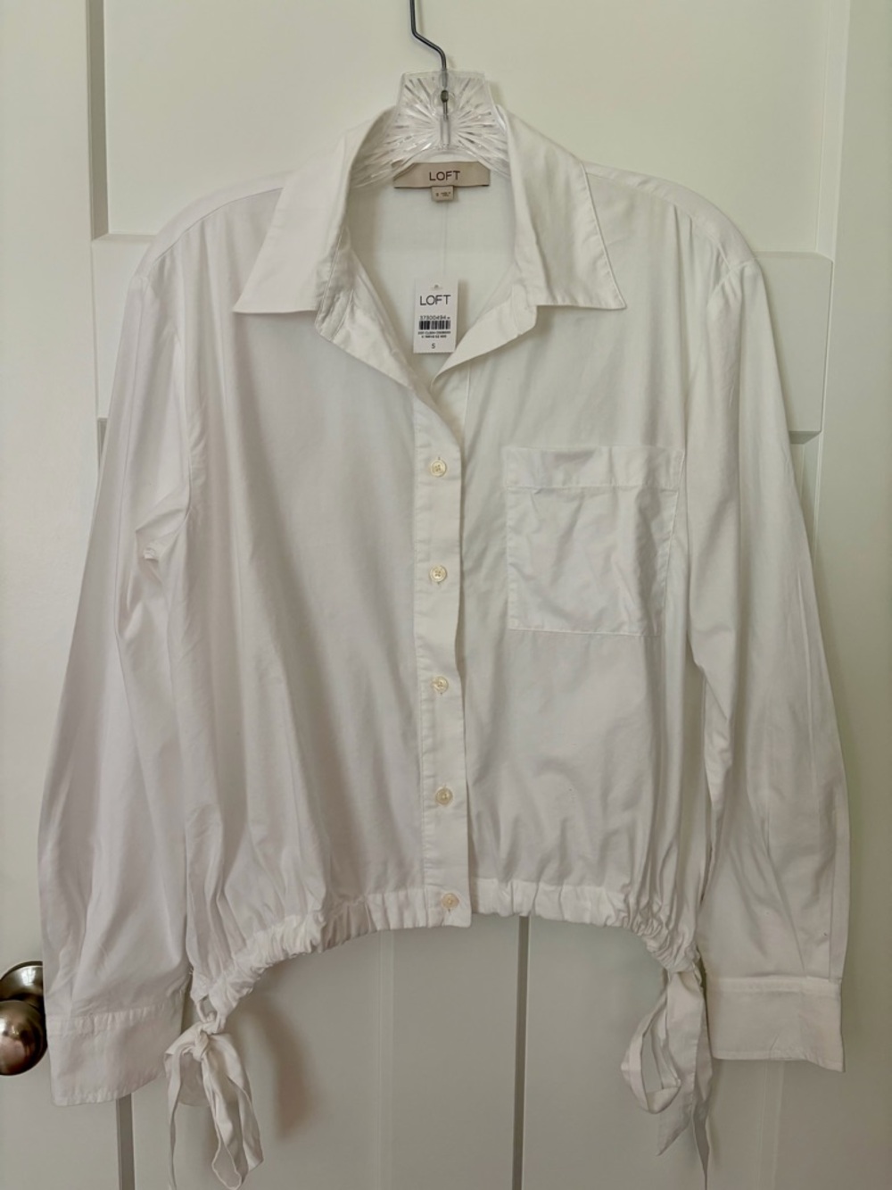 LOFT White Tie Hem Button Up Shirt Womens Small NWT Cotton Modal Poplin Top